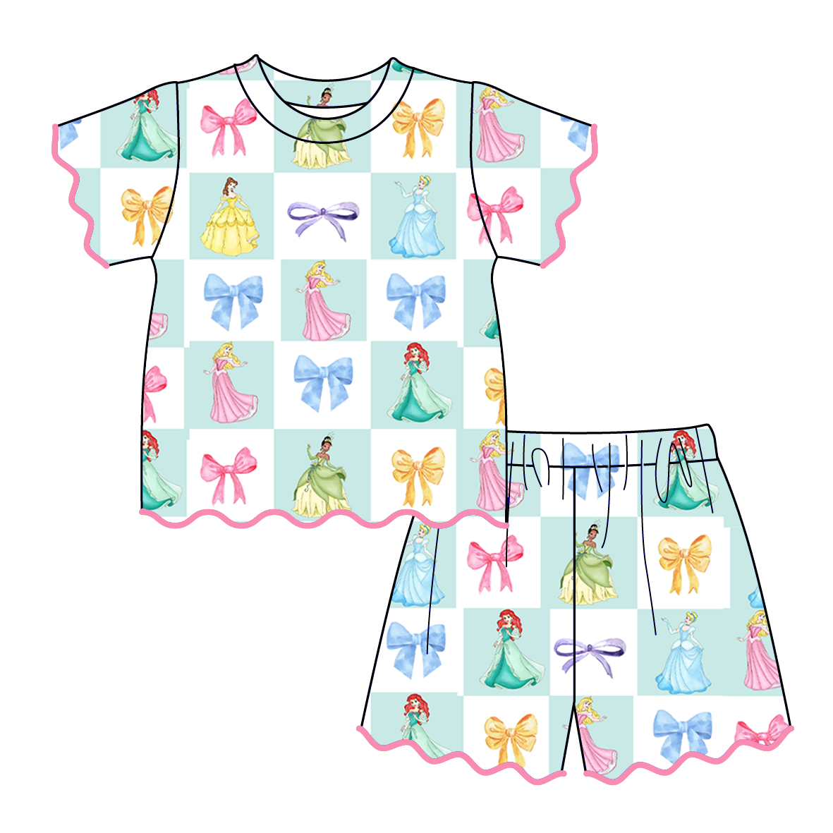 （Pre Order,Prepack Zone）Girls Princess&Cartoon Scallop Shorts Set（Mix Size）