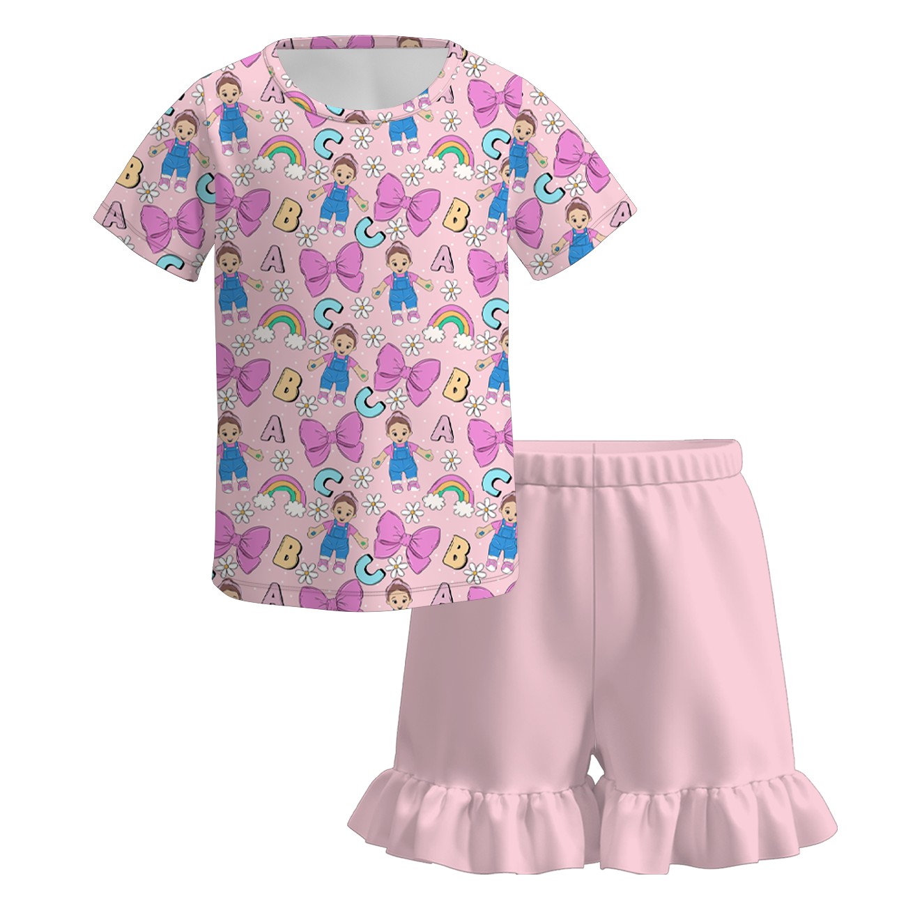 （Pre Order）Sisters Spring&Summer Cartoon Girl Print Dress,Set