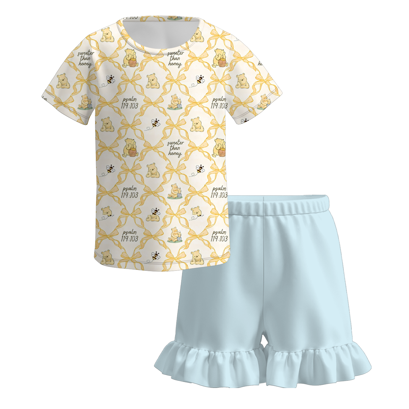 （Pre Order）Sisters Spring&Summer Cartoon Bear Print Dress,Set