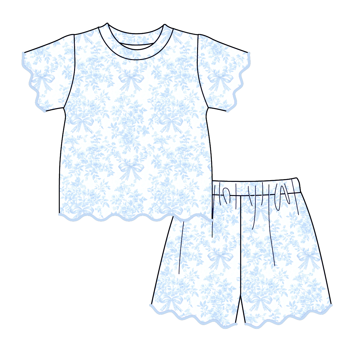 （Pre Order）Sisters Spring&Summer Bow Print Dress,Scallop Set&Romper