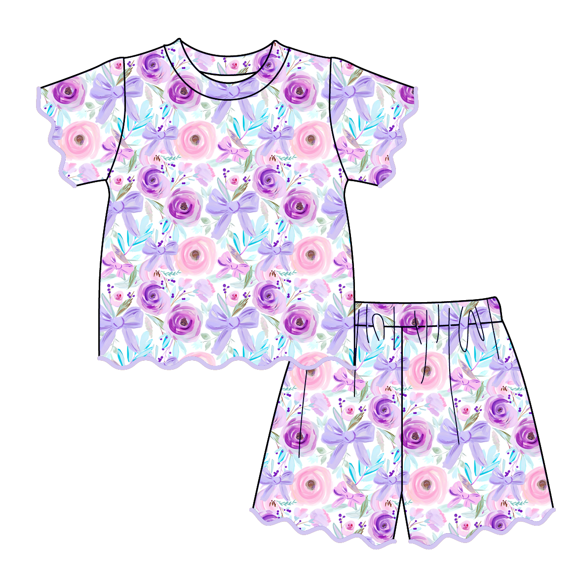 （Pre Order）Sisters Spring&Summer Floral Print Dress,Scallop Set&Romper