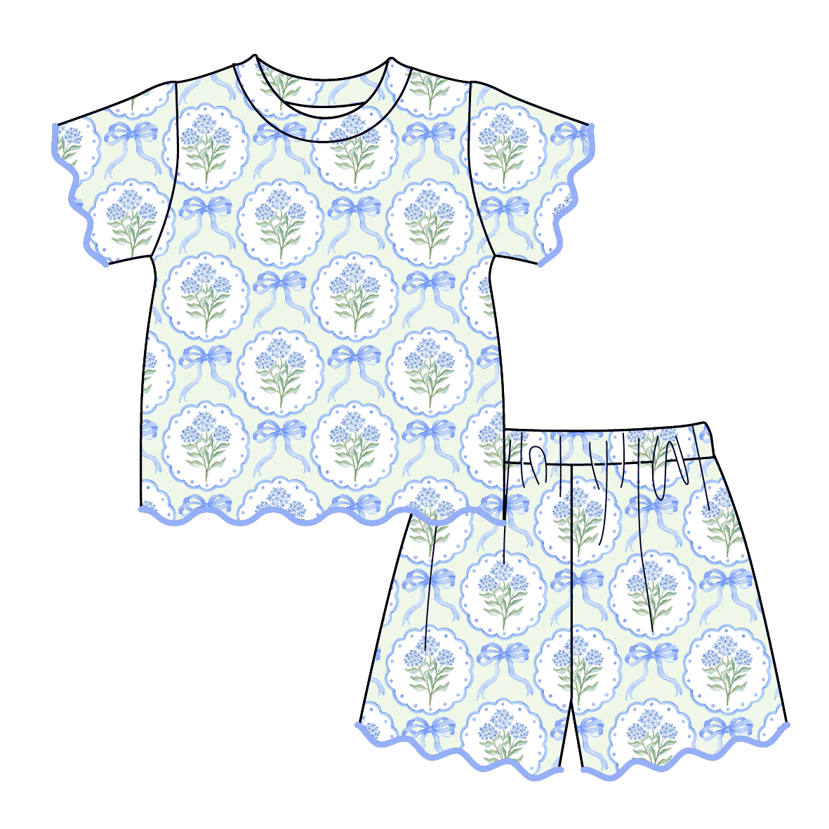 （Pre Order）Sisters Spring&Summer Floral Print Dress,Scallop Set&Romper