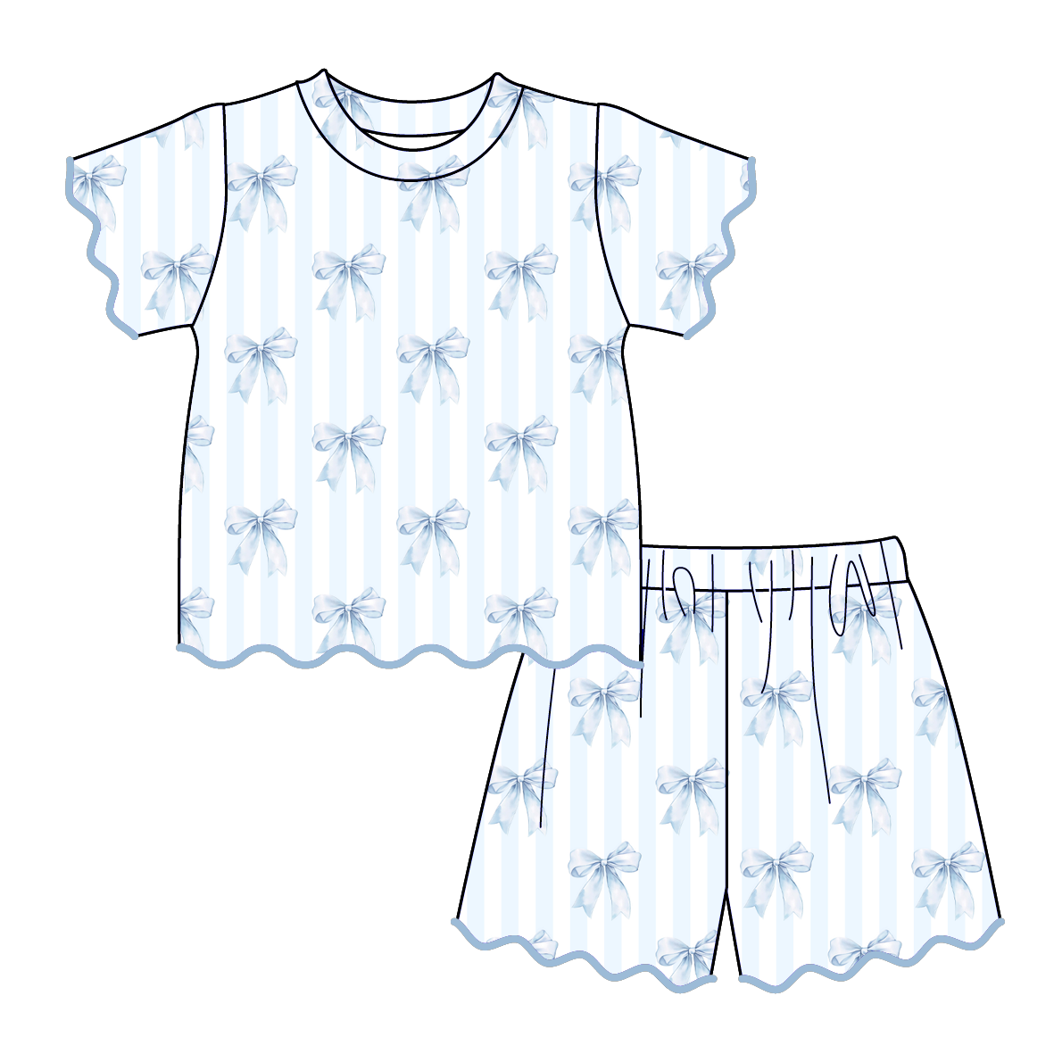 （Pre Order）Sisters Spring&Summer Bow Print Dress,Scallop Set&Romper