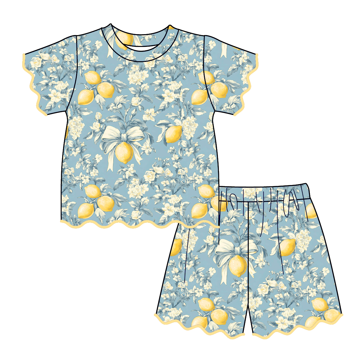 （Pre Order）Sisters Spring&Summer Lemon Print Dress,Scallop Set&Romper