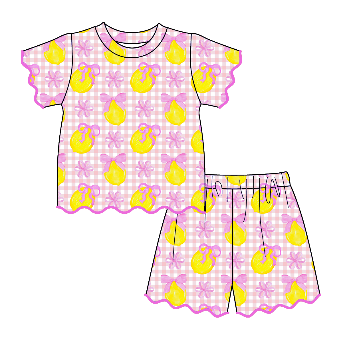 （Pre Order）Sisters Spring&Summer Lemon Print Dress,Scallop Set&Romper