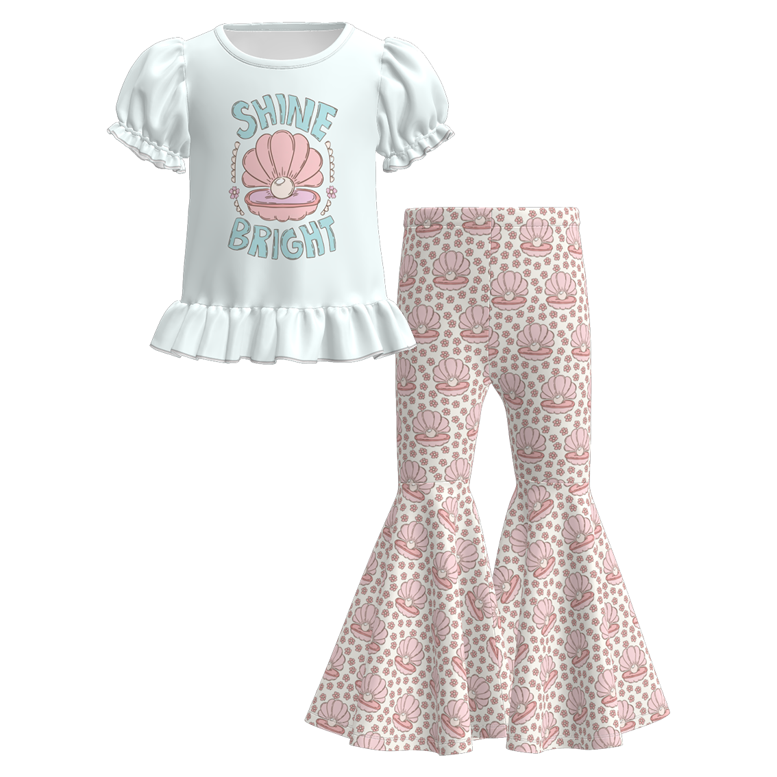 （Pre Order）Girls Spring&Summer Sea Shell Print Dress&Set