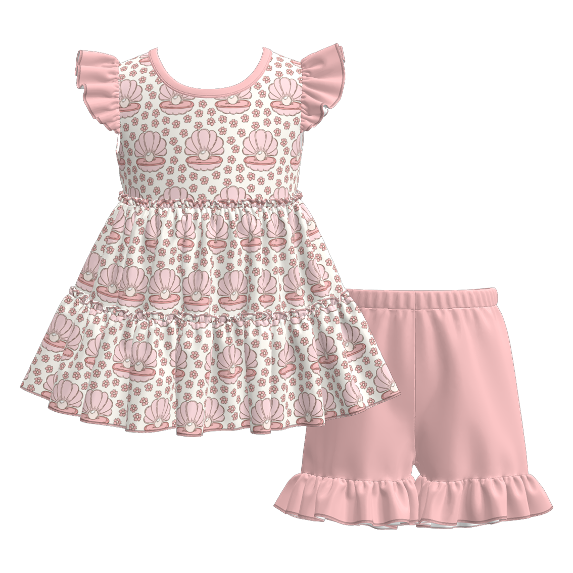 （Pre Order）Girls Spring&Summer Sea Shell Print Dress&Set