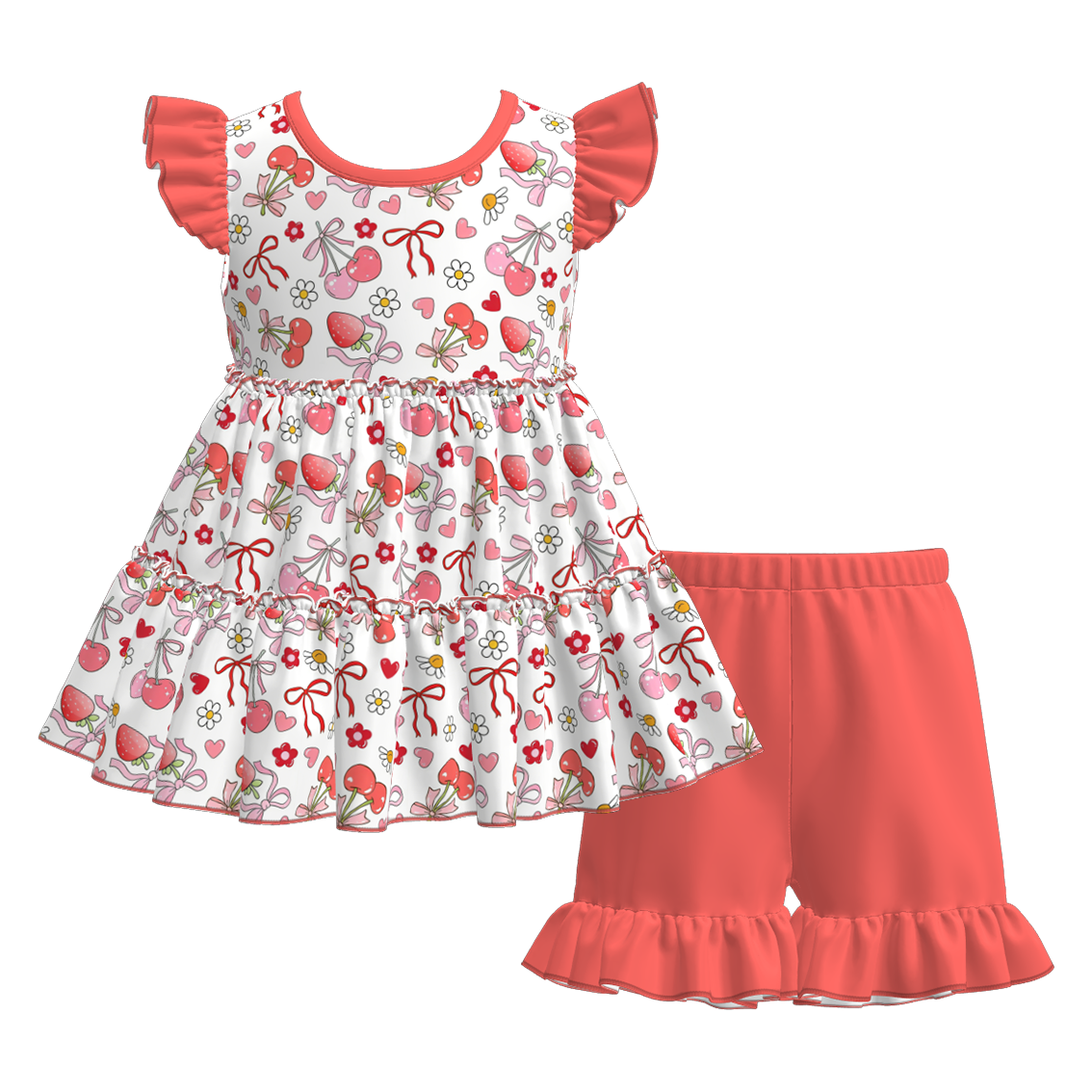 （Pre Order）Girls Spring&Summer Strawberry Print Dress&Set