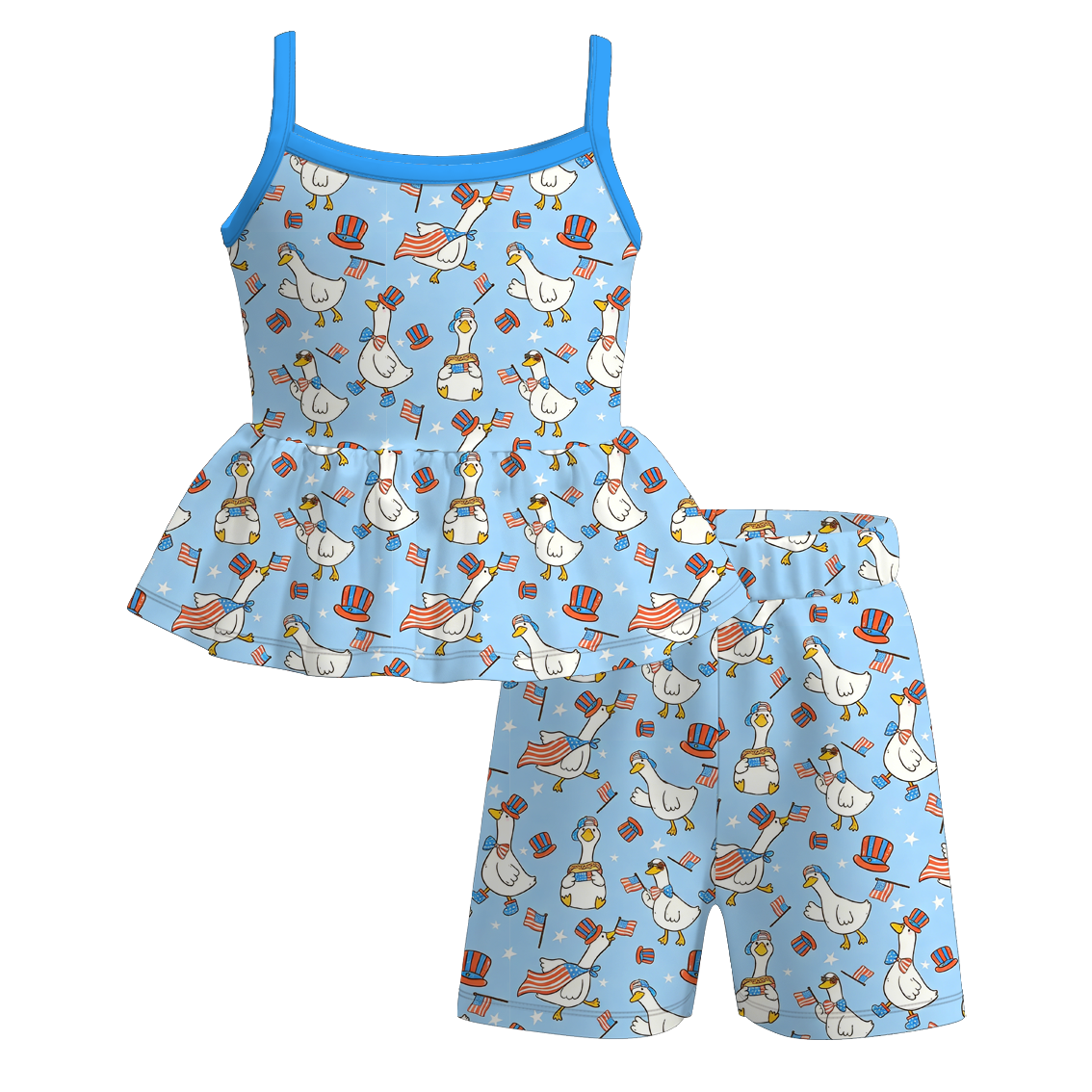 （Pre Order）Girls Patriotic Goose Print Dress,Set&Jumpsuit