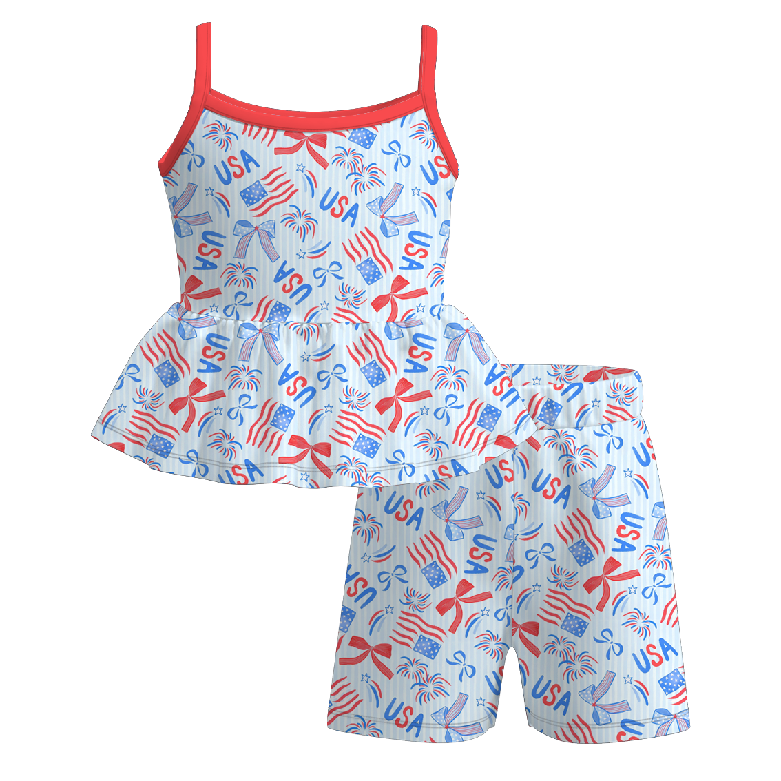 （Pre Order）Girls Patriotic Print Dress,Set&Jumpsuit
