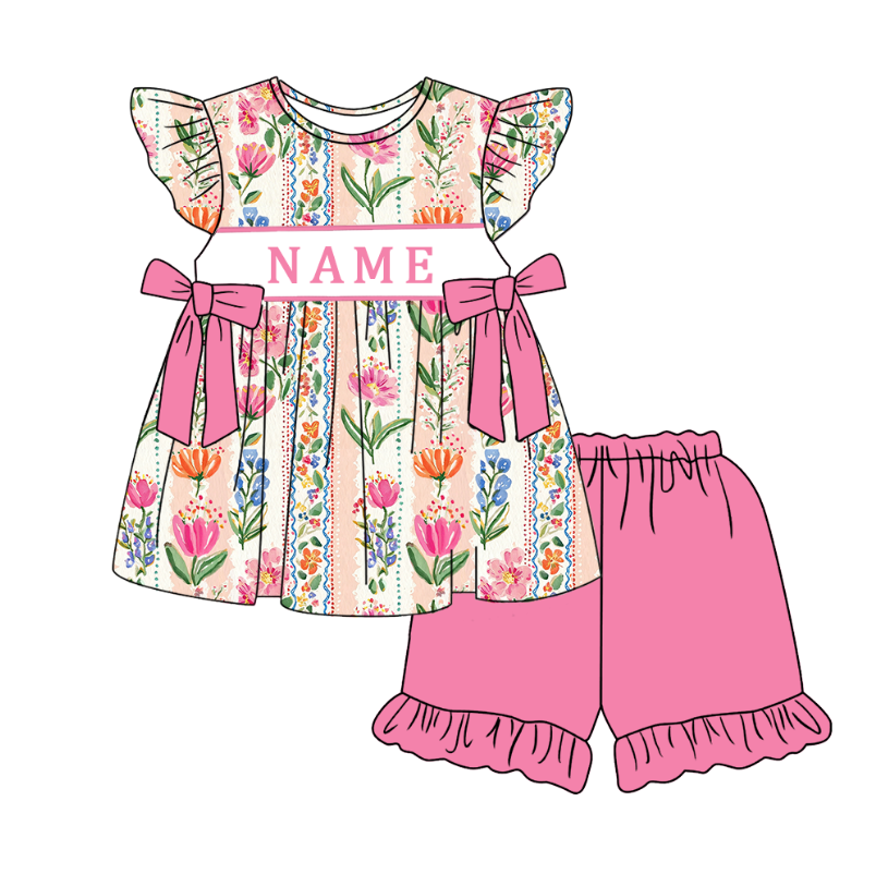 （Pre Order）Sisters Spring&Summer Floral Embroidery Smocked Dress,Set&Romper-Customized name
