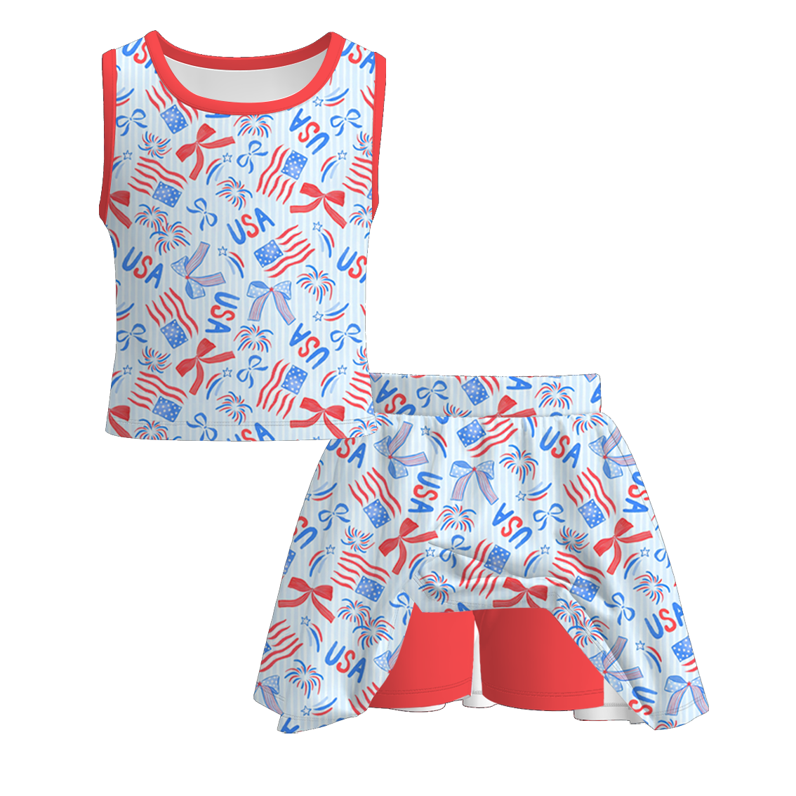 （Pre Order）Mommy and Me Patriotic Bow Print Dress,Set&Pajamas