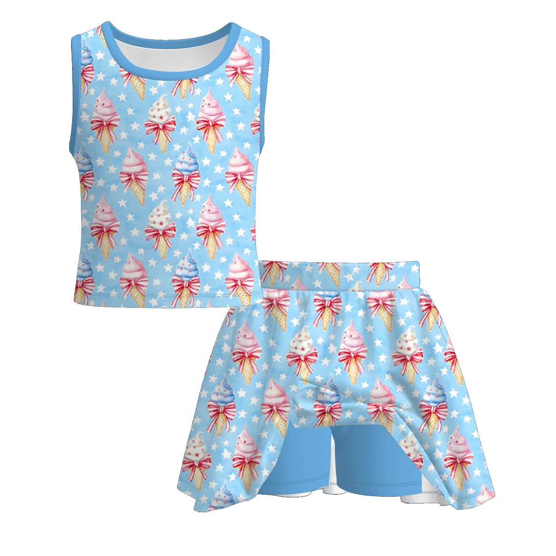 （Pre Order）Mommy and Me Patriotic Ice Cream Print Dress,Set&Pajamas