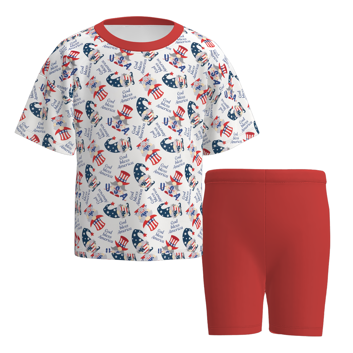 （Pre Order）Girls Patriotic Print Cycling Trouser Set