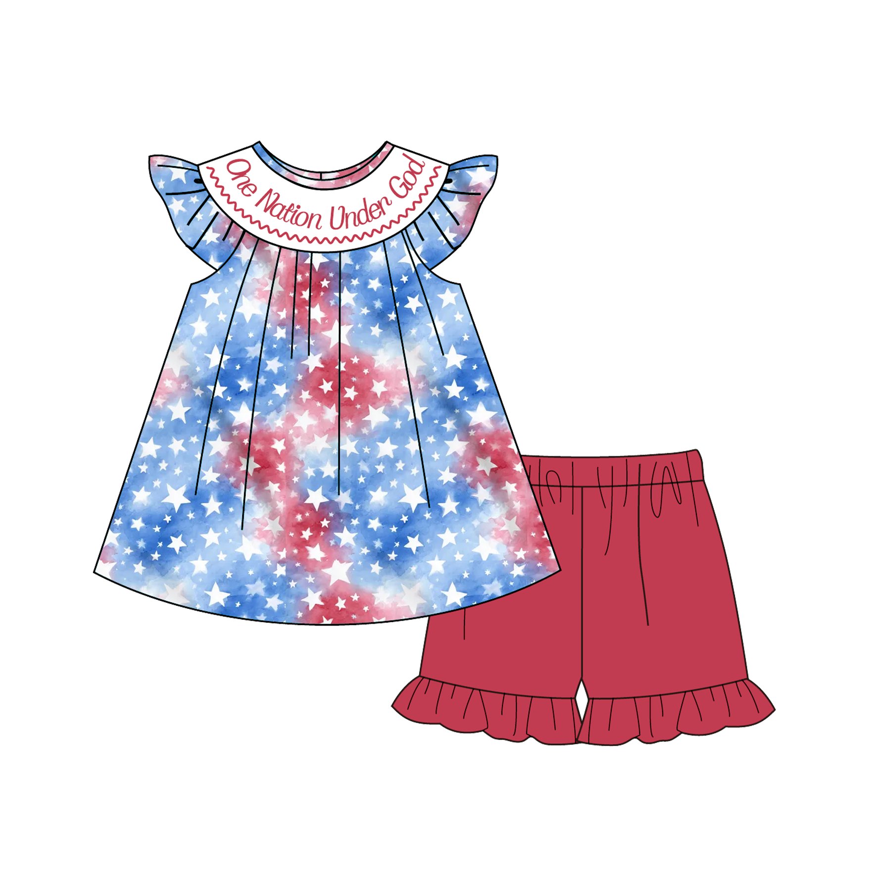 （Pre Order）Siblings Patriotic Embroidery Smocked Dress,Set&Romper-Customized name