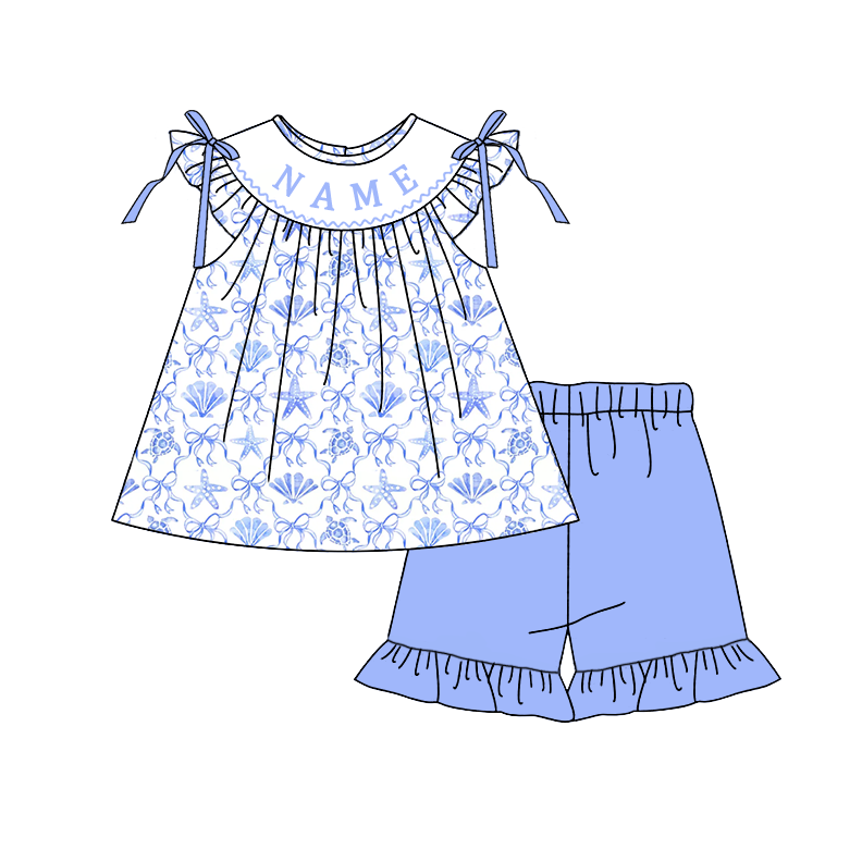 （Pre Order）Sisters Spring&Summer Seaside Embroidery Smocked Dress,Set&Romper-Customized name