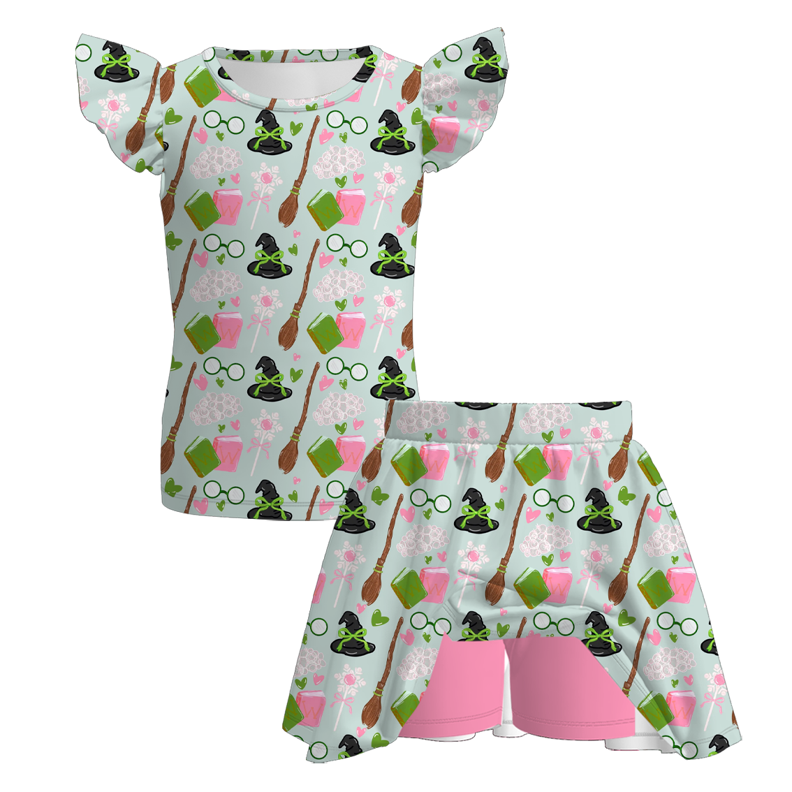 （Pre Order）Girls Spring&Summer Witch Print Skort Set
