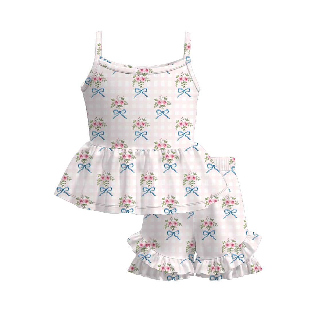 （Pre Order）Girls Spring&Summer Floral Print Ruffle Shorts Set