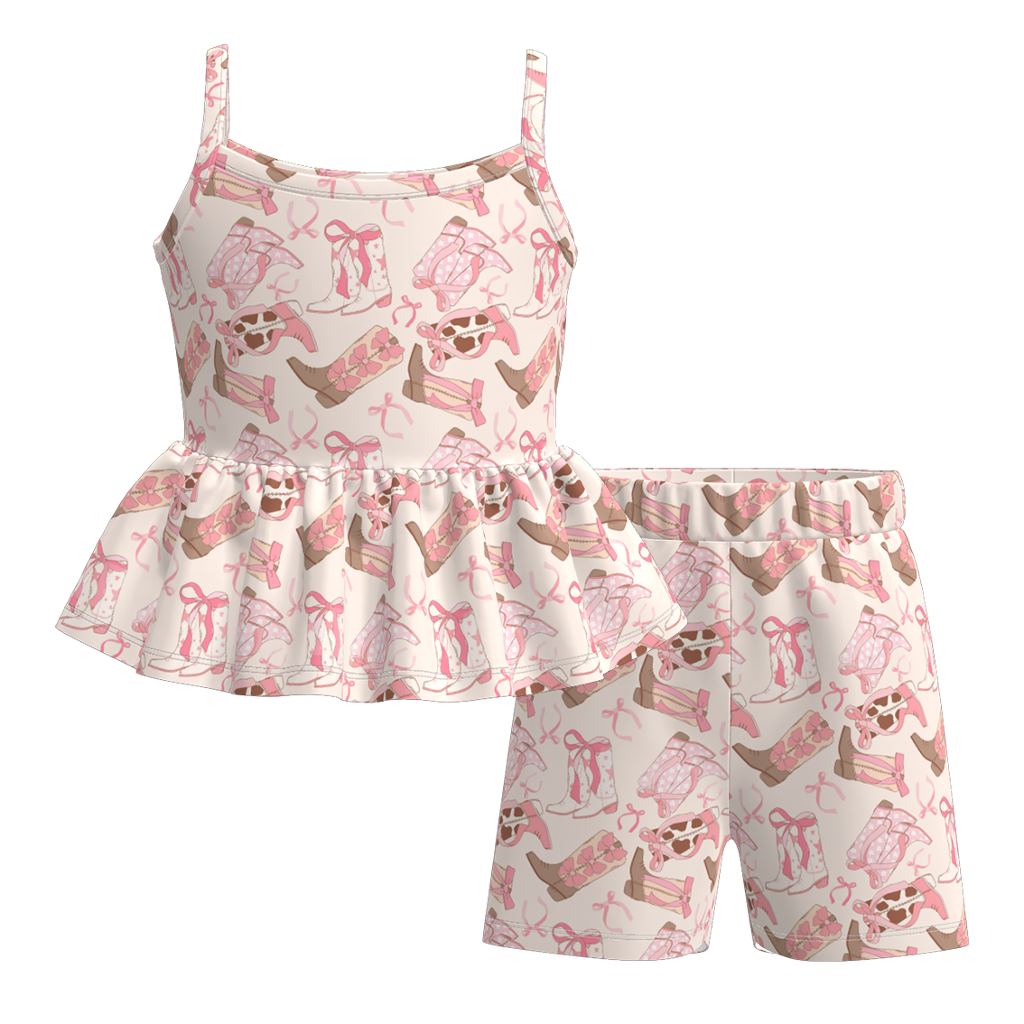 （Pre Order）Girls Spring&Summer Western Boots Print Dress,Set&Jumpsuit