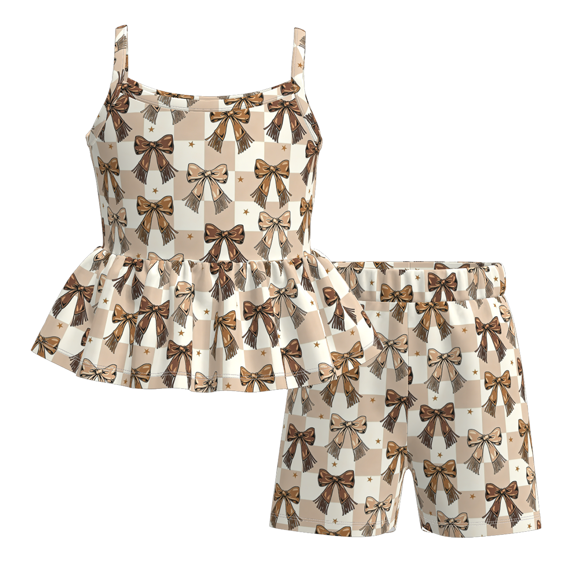 （Pre Order）Girls Spring&Summer Western Bow Print Dress,Set&Jumpsuit