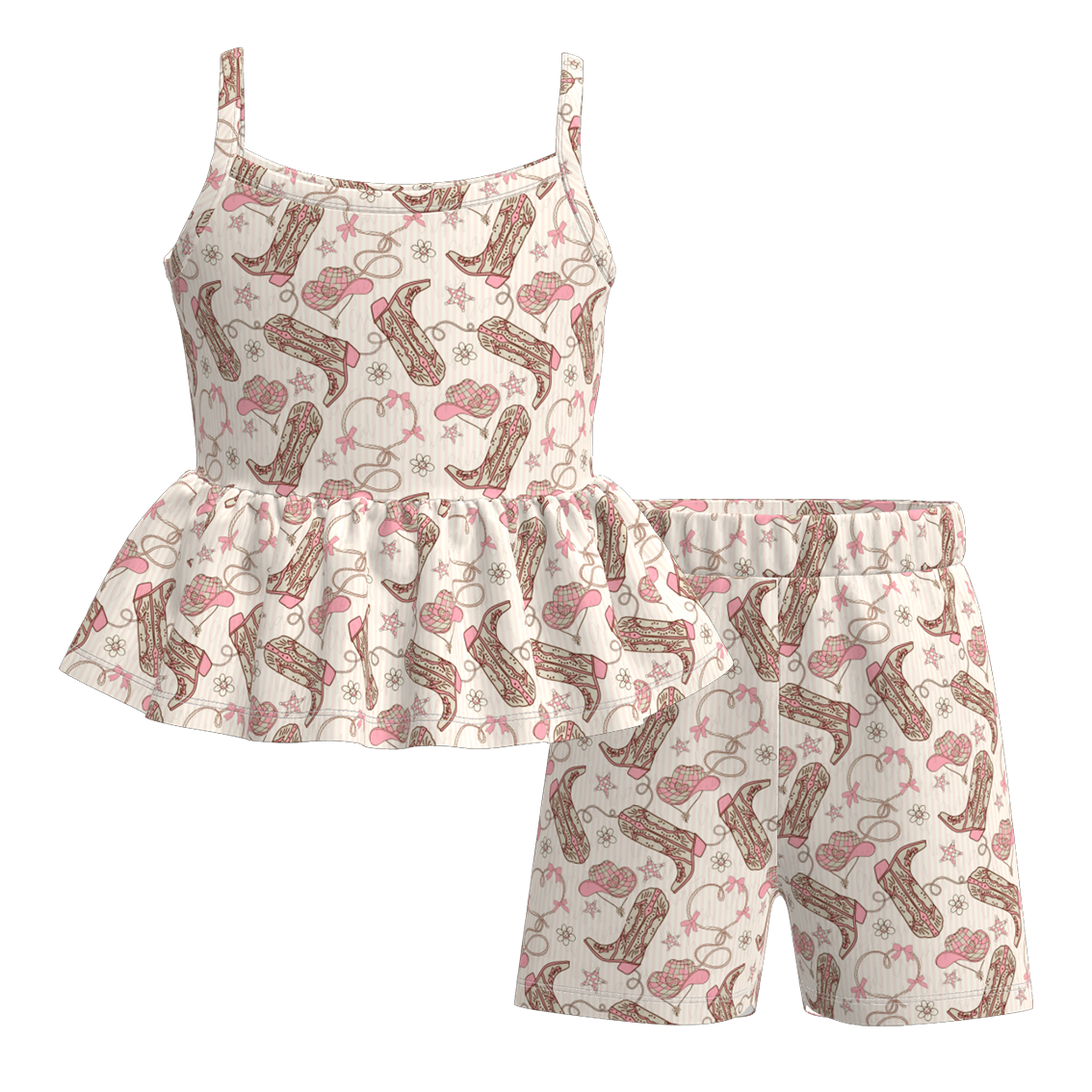 （Pre Order）Girls Spring&Summer Western Boots Print Dress,Set&Jumpsuit