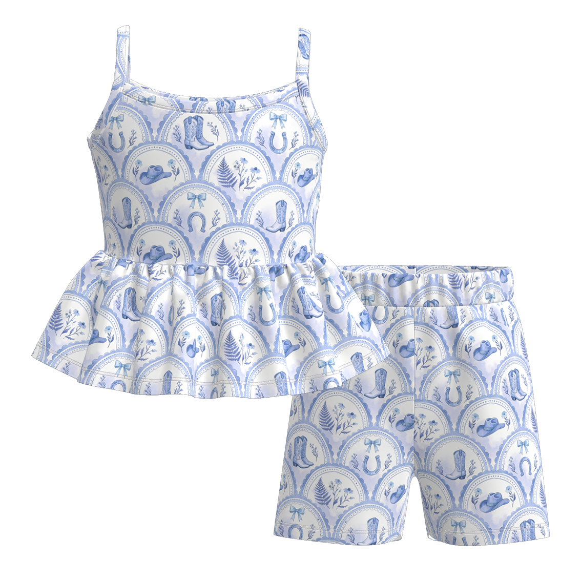（Pre Order）Girls Spring&Summer Western Boots Print Dress,Set&Jumpsuit