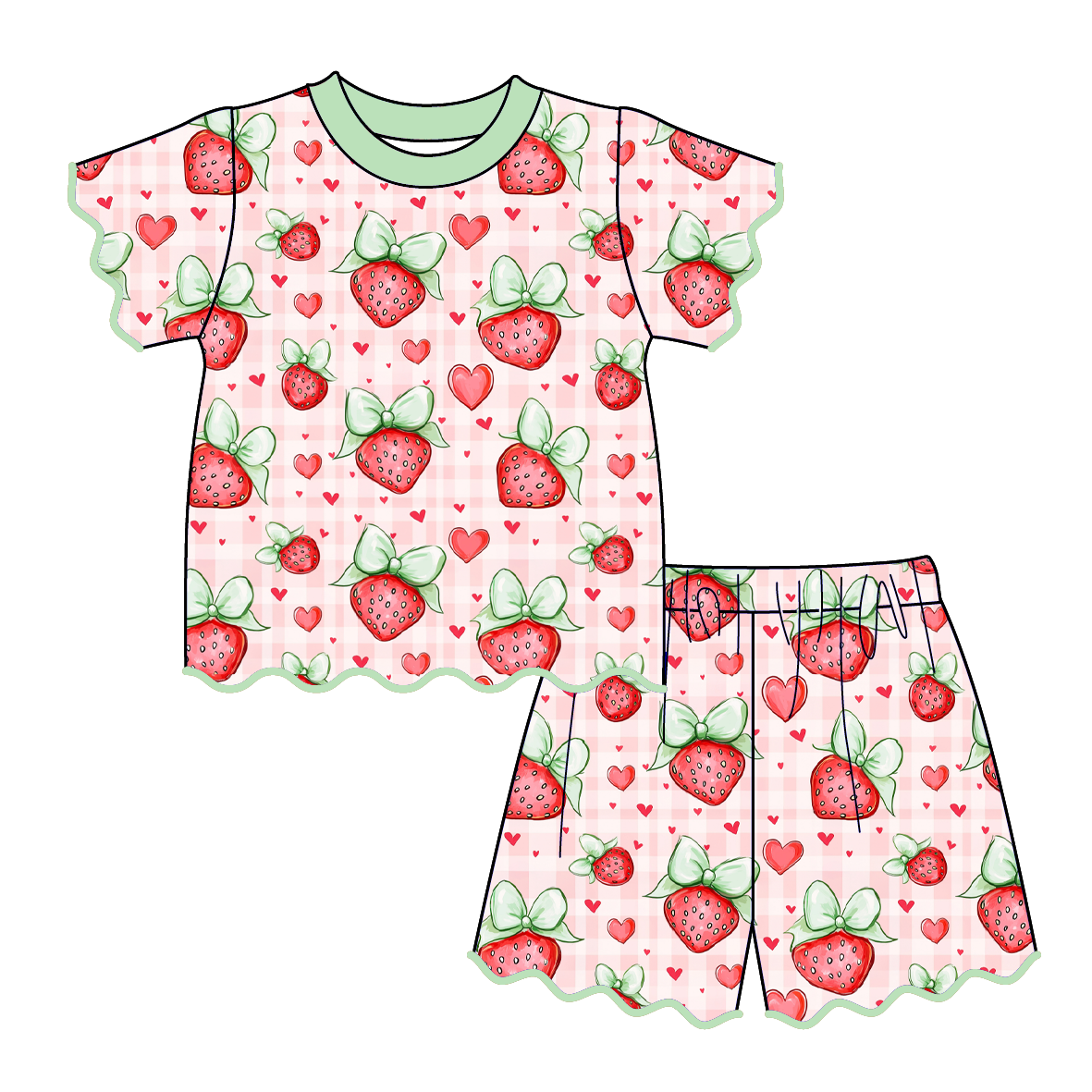 （Pre Order）Girls Spring & Summer Scallop Shorts Set