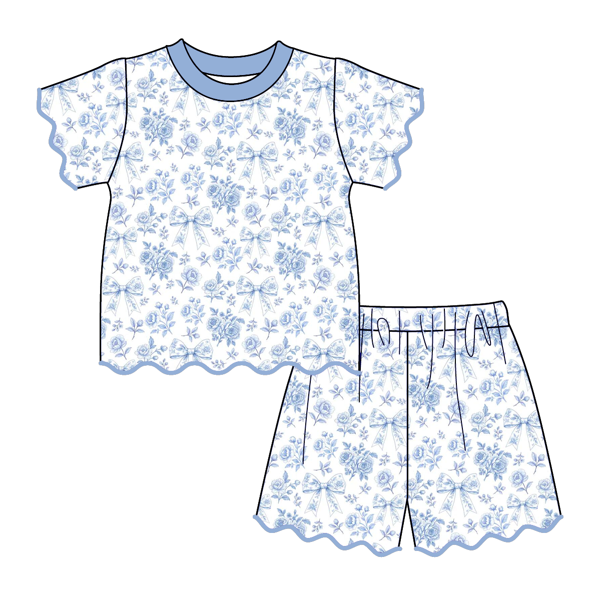 （Pre Order）Girls Spring & Summer Scallop Shorts Set