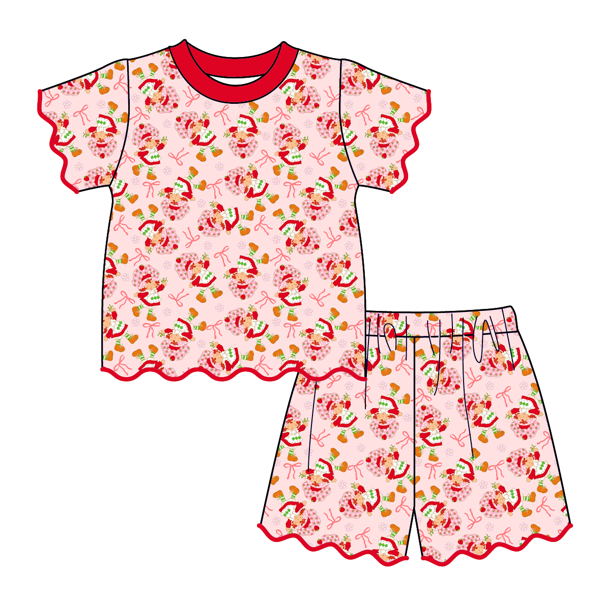（Pre Order）Girls Spring & Summer Cartoon Scallop Shorts Set