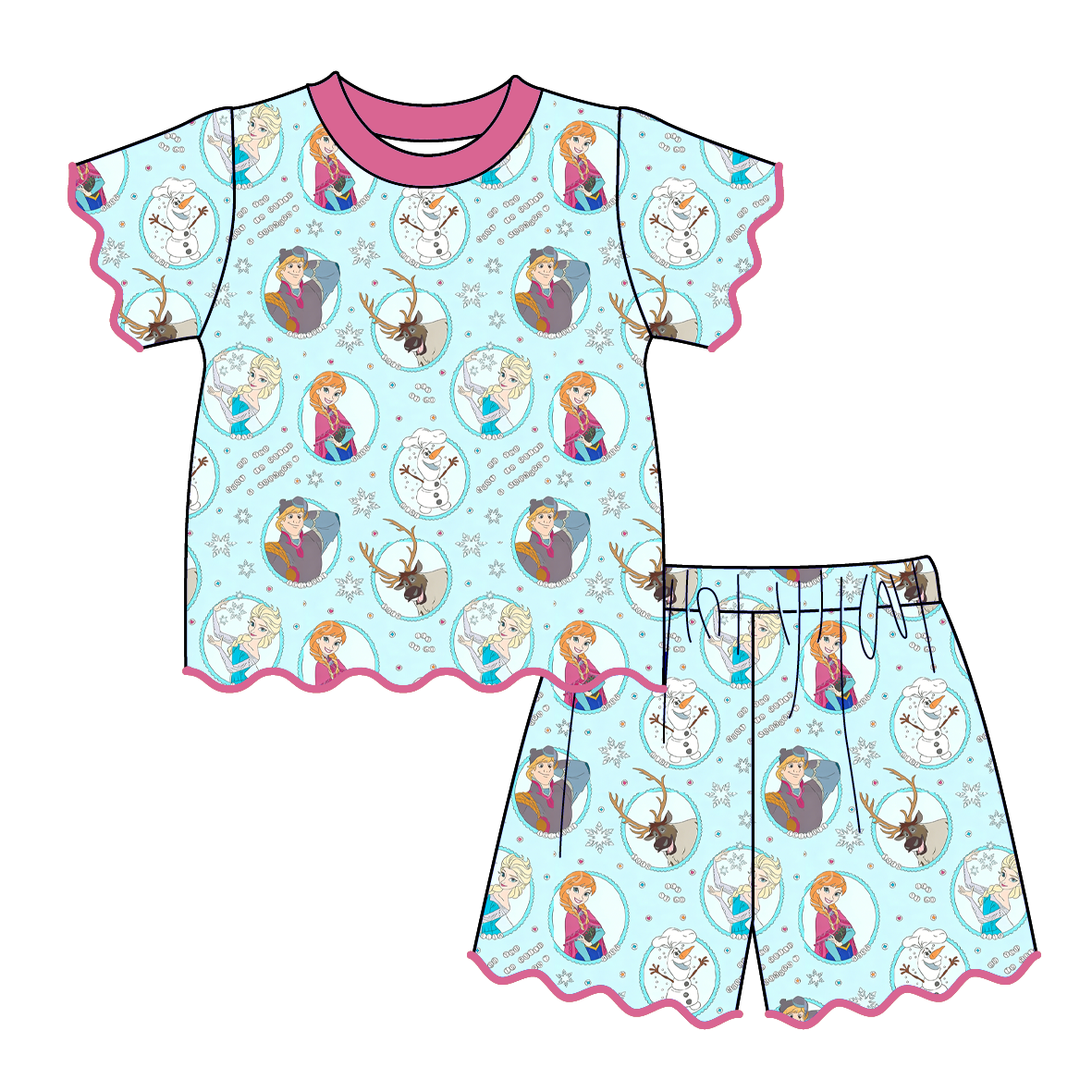 （Pre Order）Girls Spring & Summer Cartoon Scallop Shorts Set