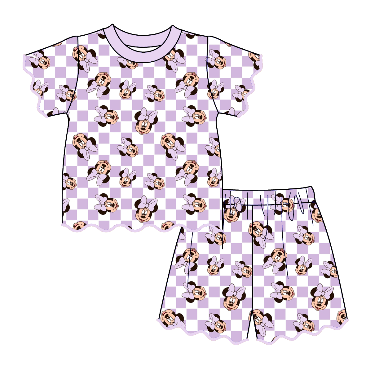（Pre Order）Girls Spring & Summer Cartoon Scallop Shorts Set