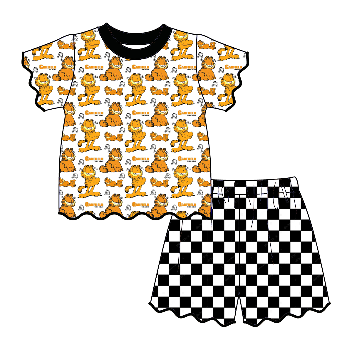 （Pre Order）Girls Spring & Summer Cartoon Scallop Shorts Set