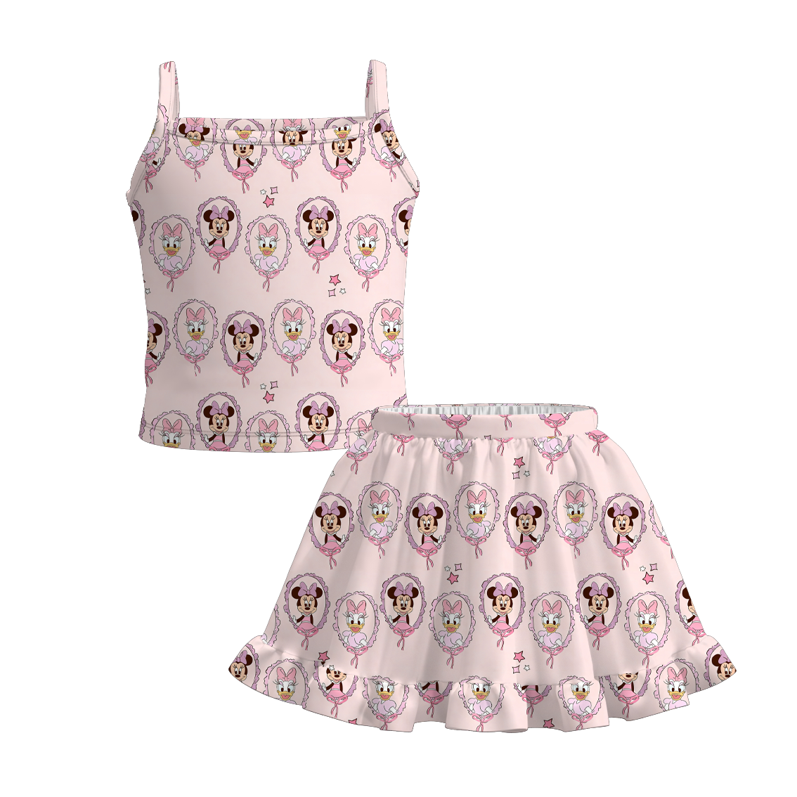 （Pre Order）Girls Spring&Summer Cartoon Print Skirt Set,Skort Set