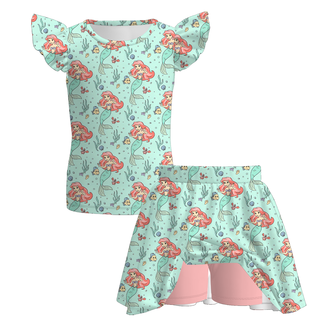 （Pre Order）Girls Spring&Summer Princess Print Skirt Set,Skort Set