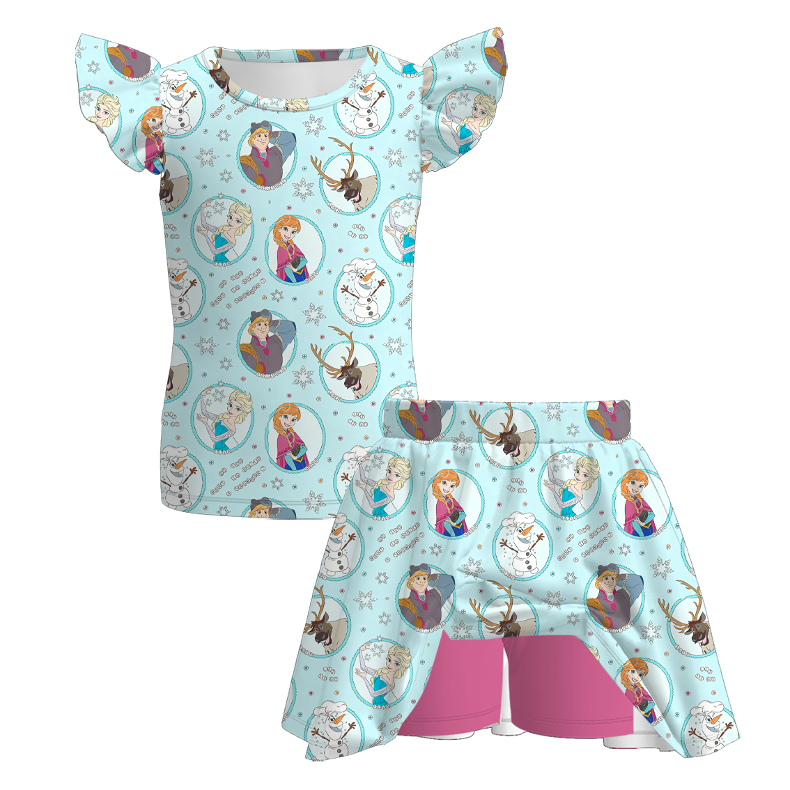 （Pre Order）Girls Spring&Summer Princess Print Skirt Set,Skort Set