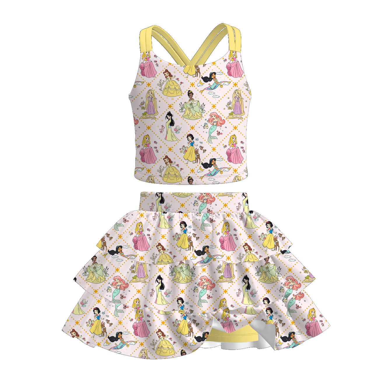 （Pre Order+Prepack Zone）Girls Cartoon&Princess Print Skort Set（Mix Size）