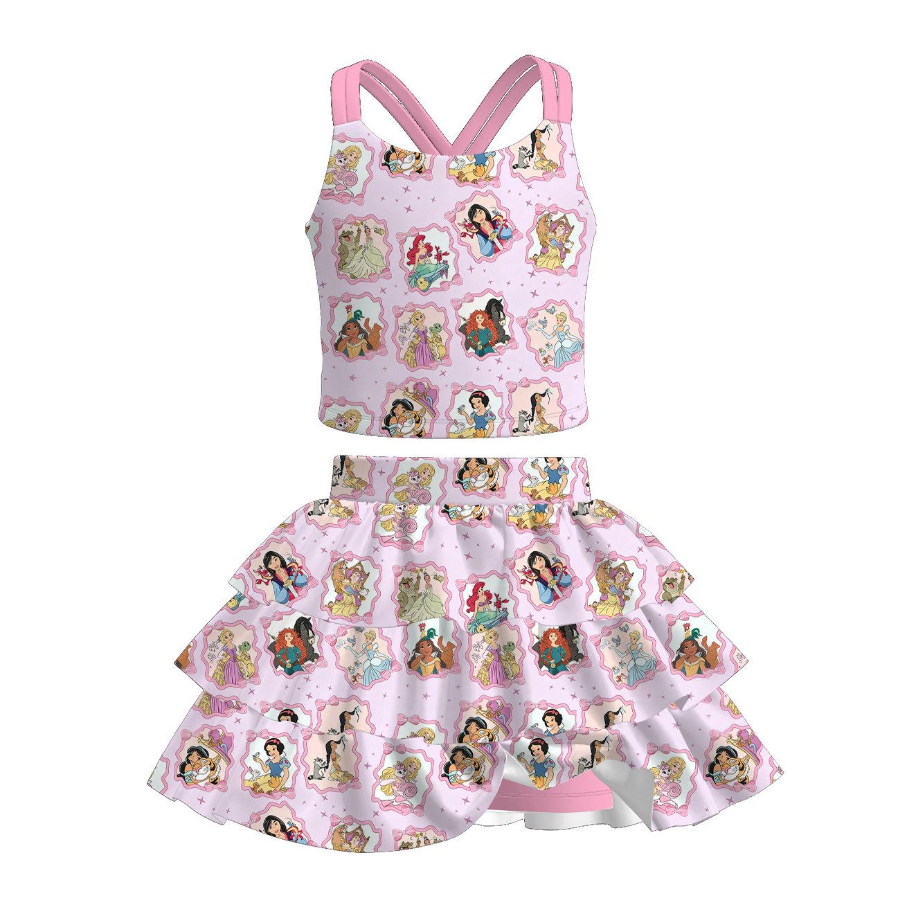 （Pre Order+Prepack Zone）Girls Cartoon&Princess Print Skort Set（Mix Size）