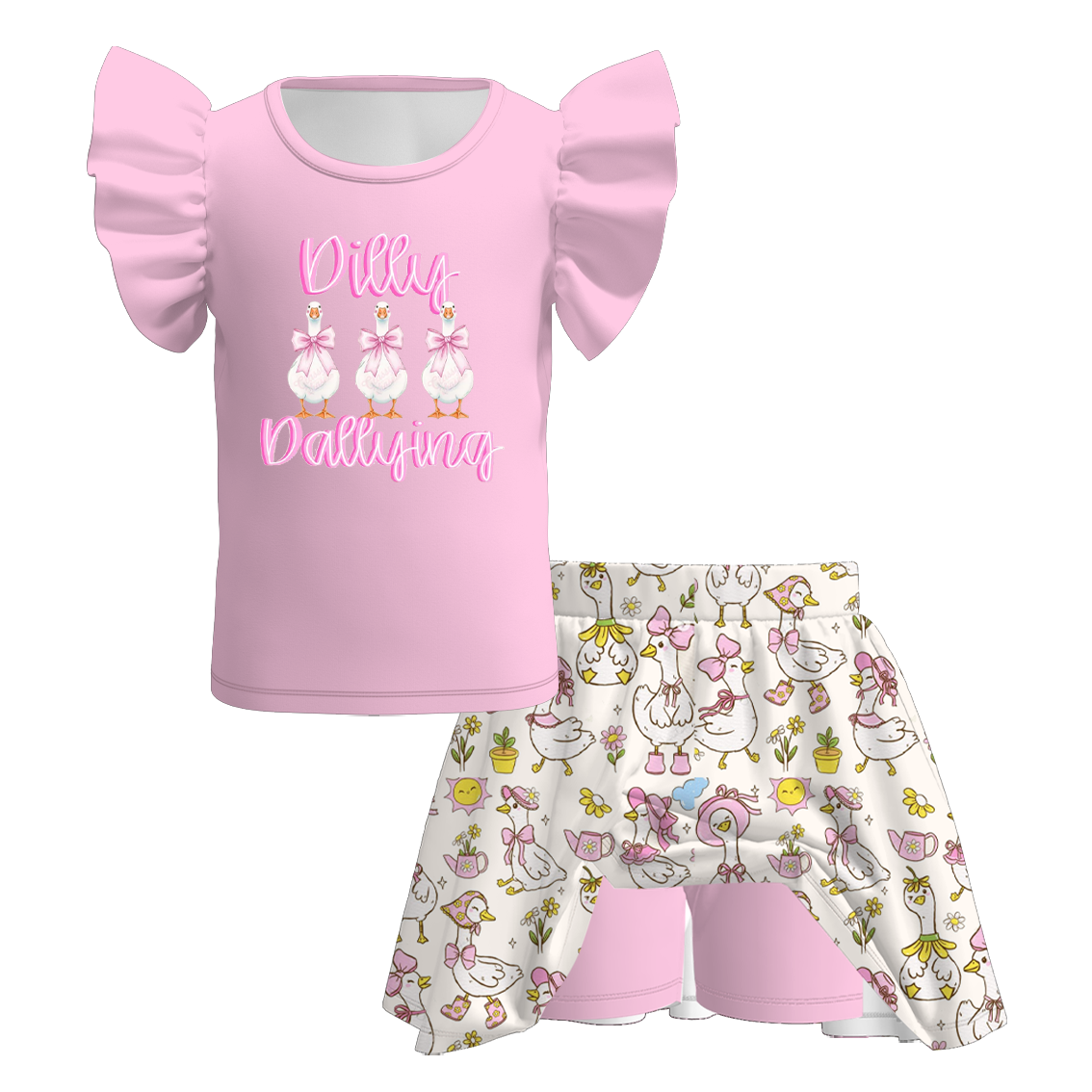 （Pre Order）Girls Spring and Summer Goose Print Skort Set