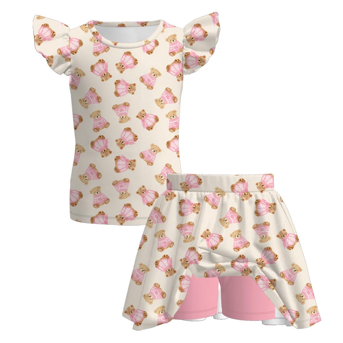 （Pre Order）Girls Spring and Summer Cartoon Print Skort Set