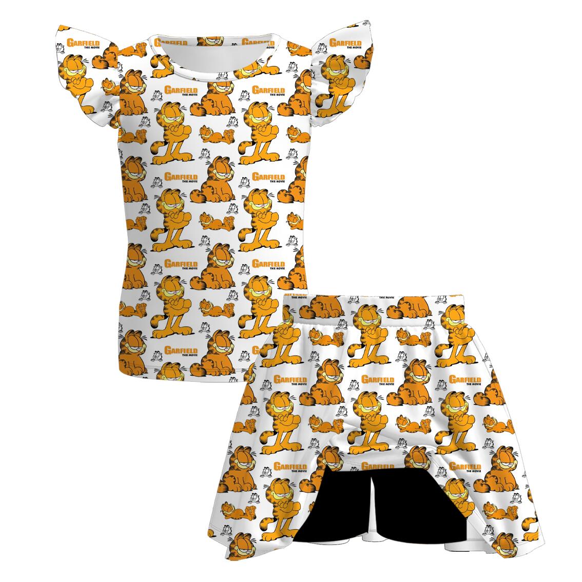 （Pre Order）Girls Spring and Summer Cartoon Print Skort Set