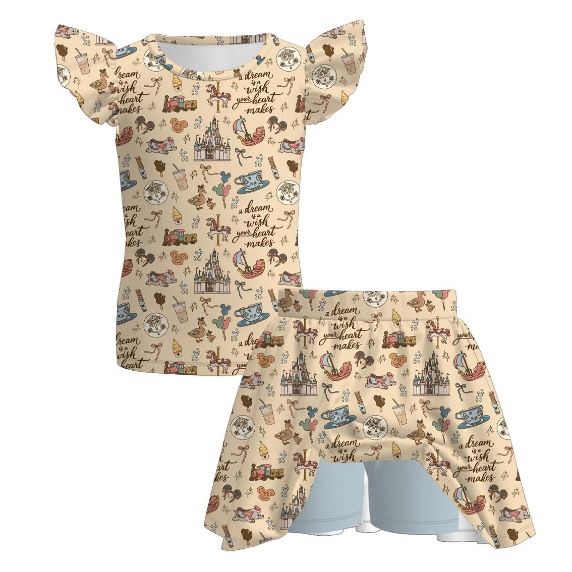 （Pre Order+Prepack Zone）Girls Cartoon&Princess Print Skort Set（Mix Size）