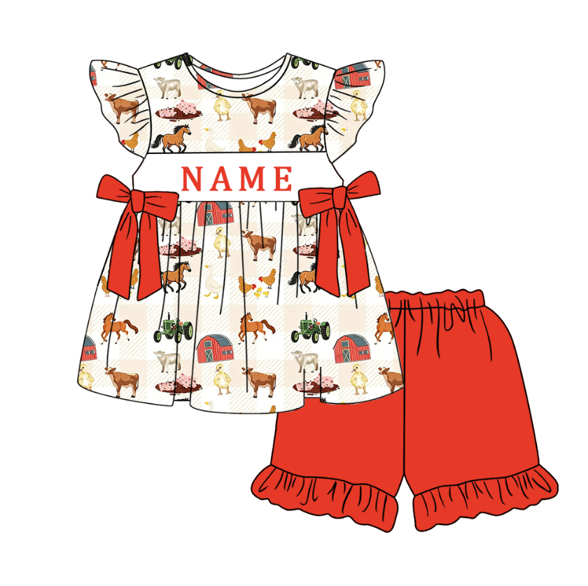 （Pre Order）Siblings Spring&Summer Farm Embroidery Smocked Dress,Set&Romper-Customized name