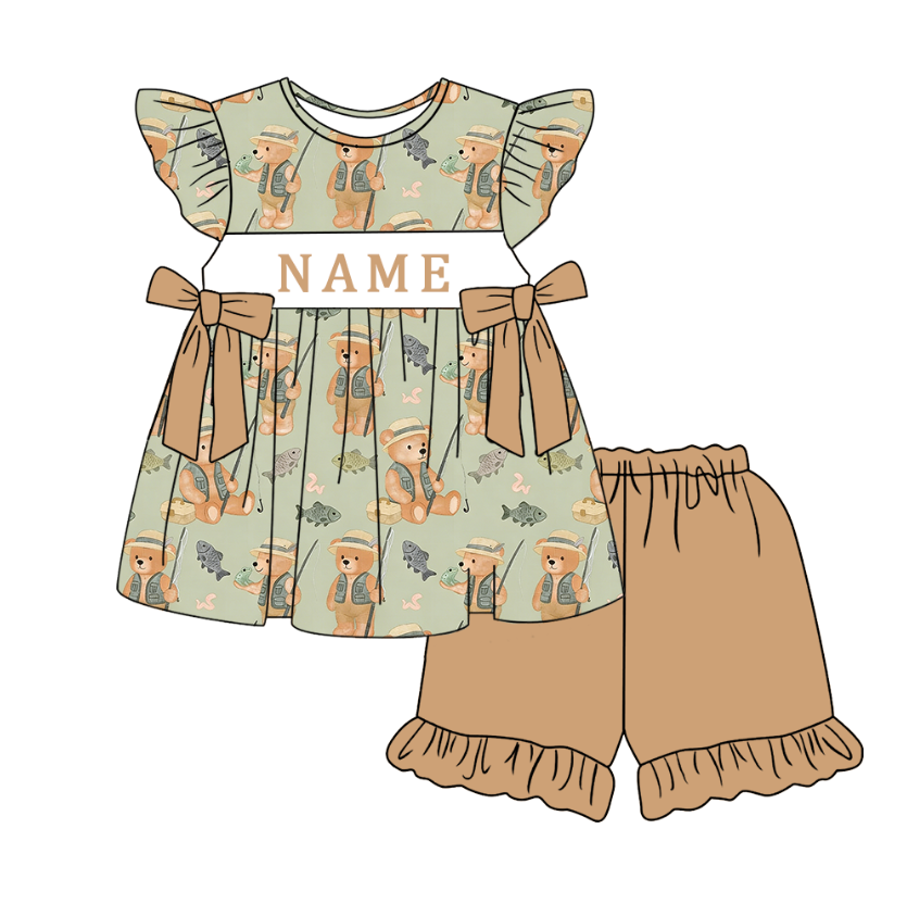 （Pre Order）Siblings Spring&Summer Bear Embroidery Smocked Dress,Set&Romper-Customized name