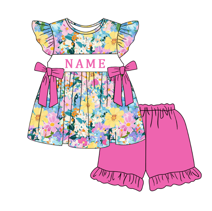 （Pre Order）Sisters Spring&Summer Floral Embroidery Smocked Dress,Set&Romper-Customized name