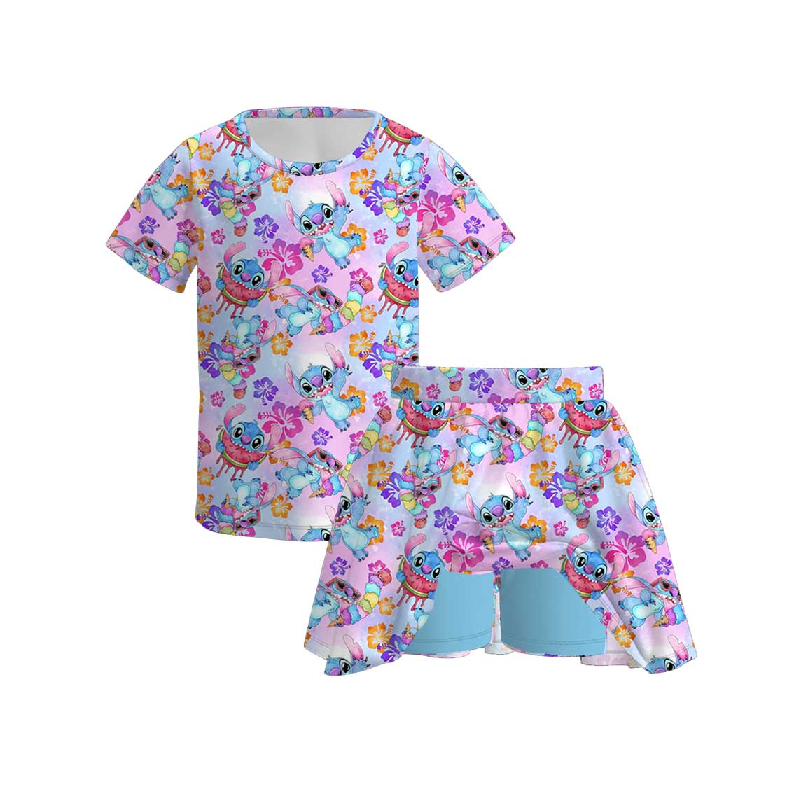 （Pre Order+Prepack Zone）Girls Spring&Summer Cartoon Print Dress,Set&Pajamas