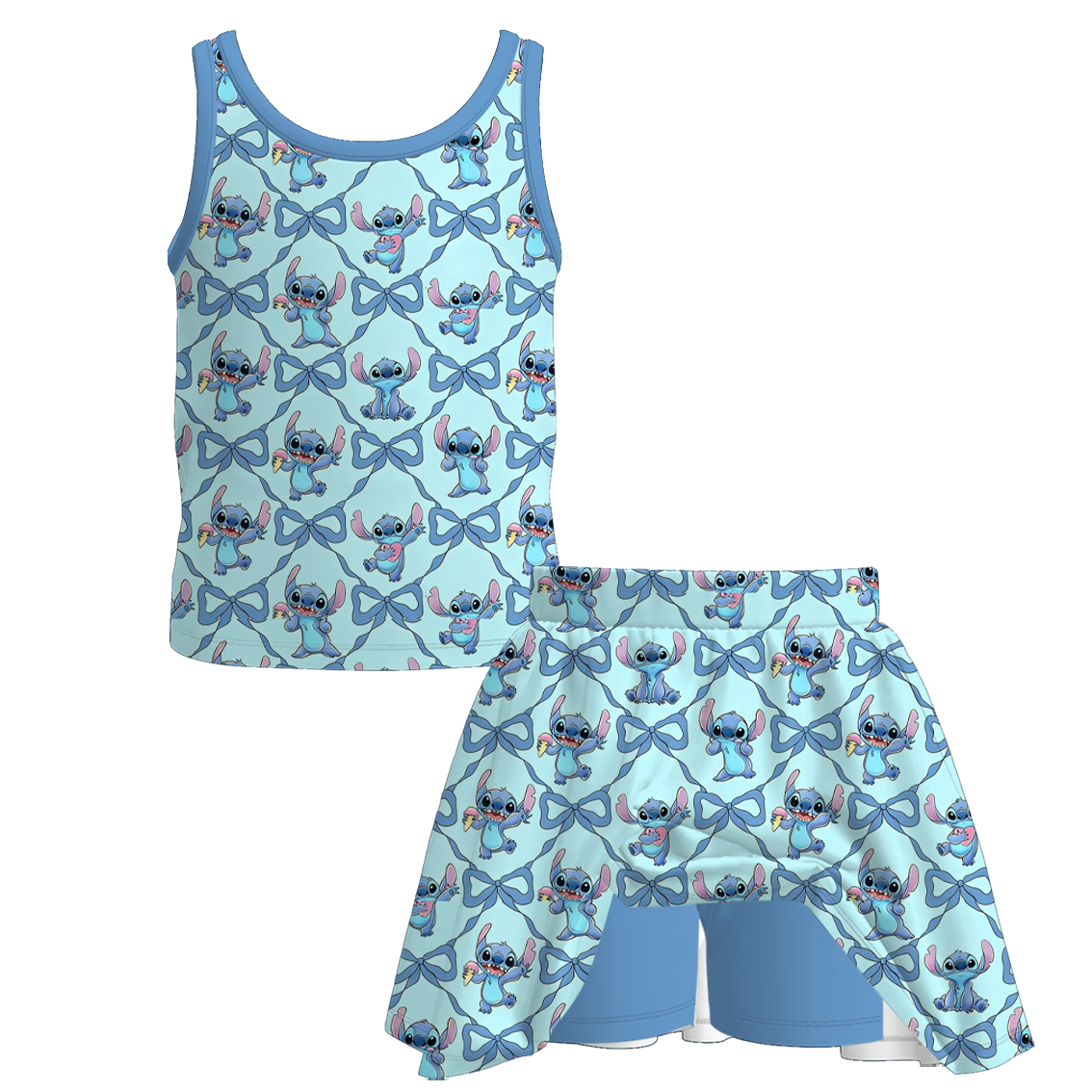 （Pre Order+Prepack Zone）Girls Cartoon Print Scallop Dress&Skort Set（Mix Size）