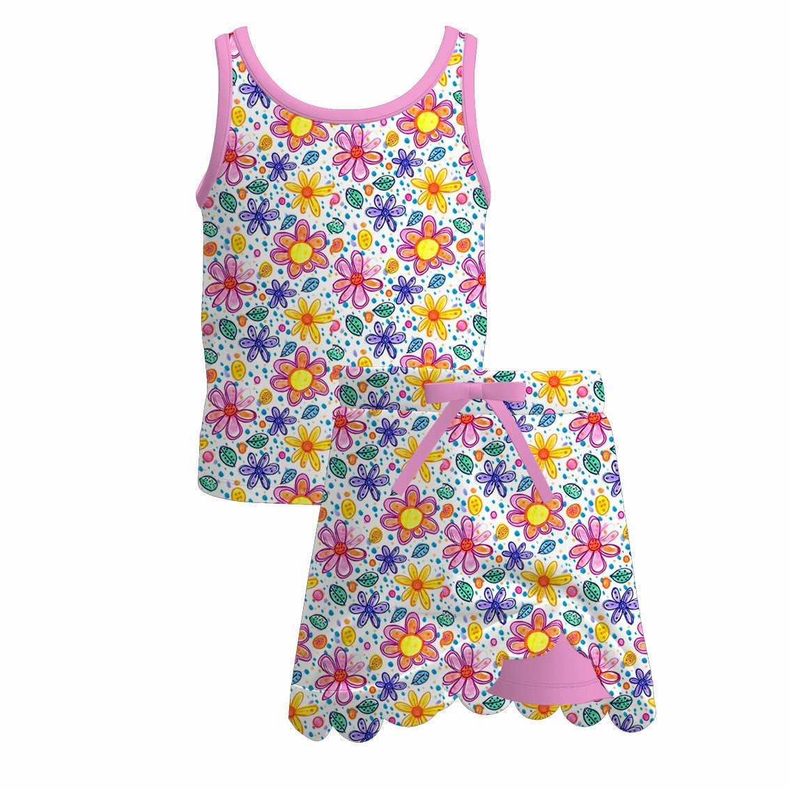 （Pre Order+Prepack Zone）Girls Spring&Summer Print Scallop Skort Set（Mix Size）