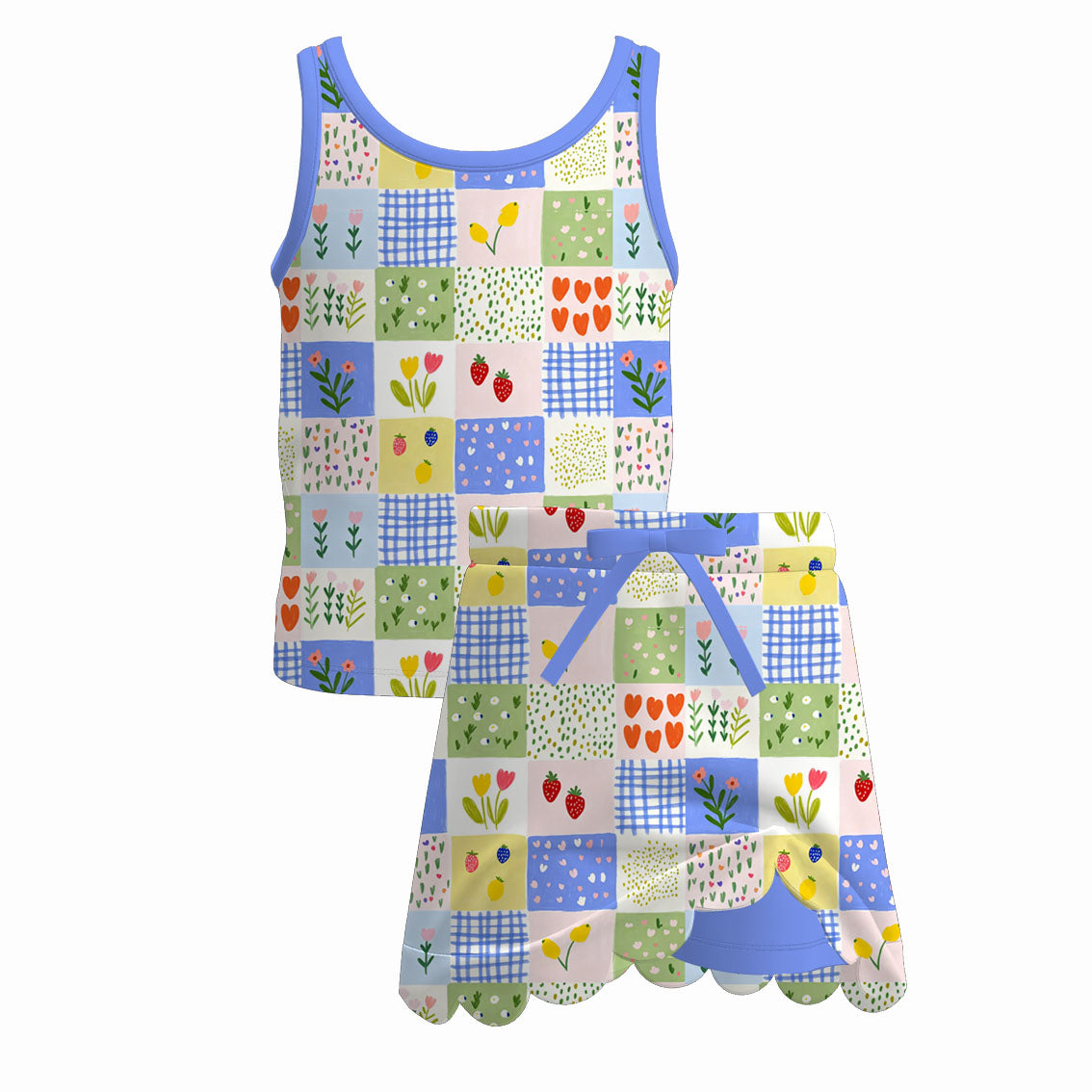 （Pre Order+Prepack Zone）Girls Spring&Summer Print Scallop Skort Set（Mix Size）