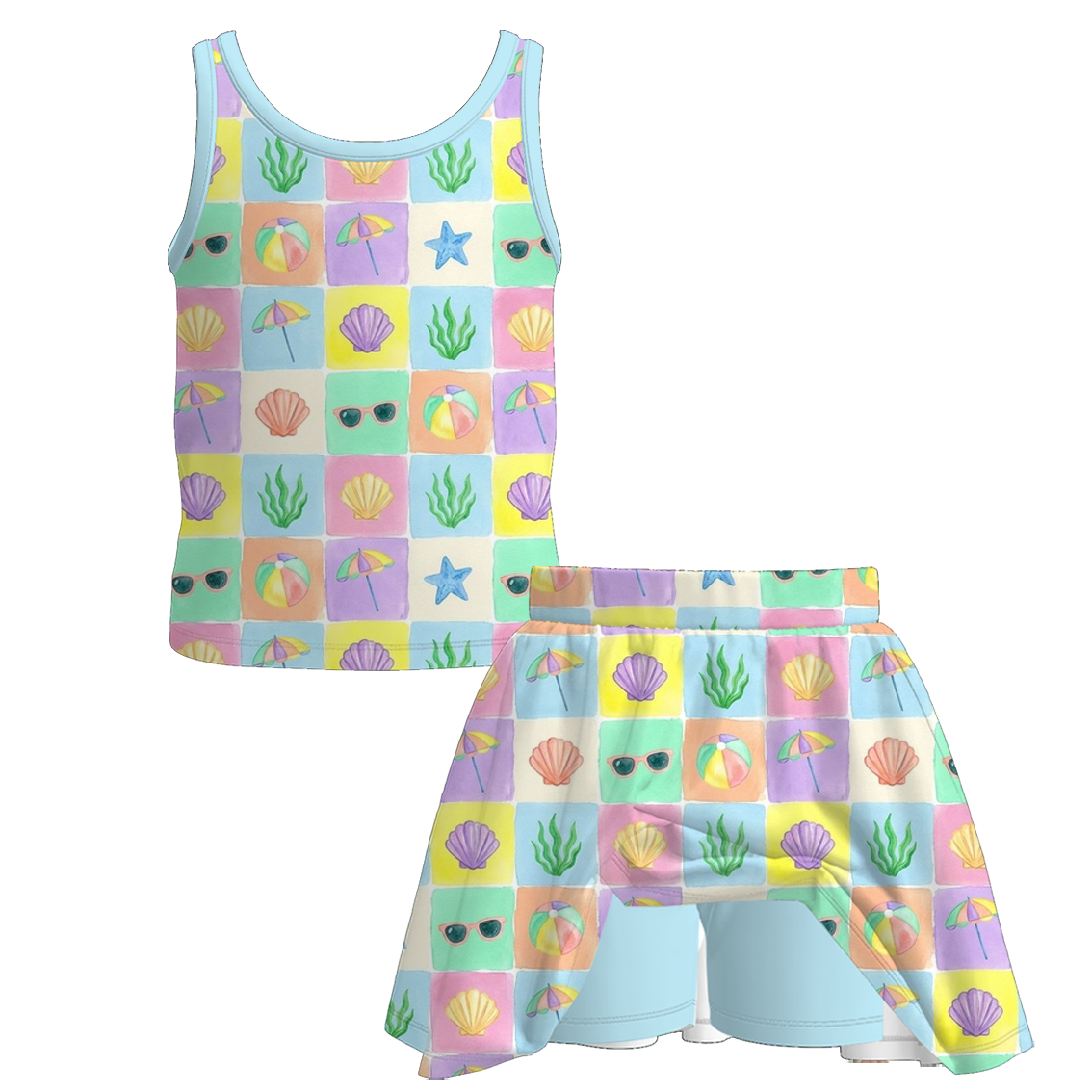 （Pre Order+Prepack Zone）Girls Spring&Summer Cartoon Print Skort Set