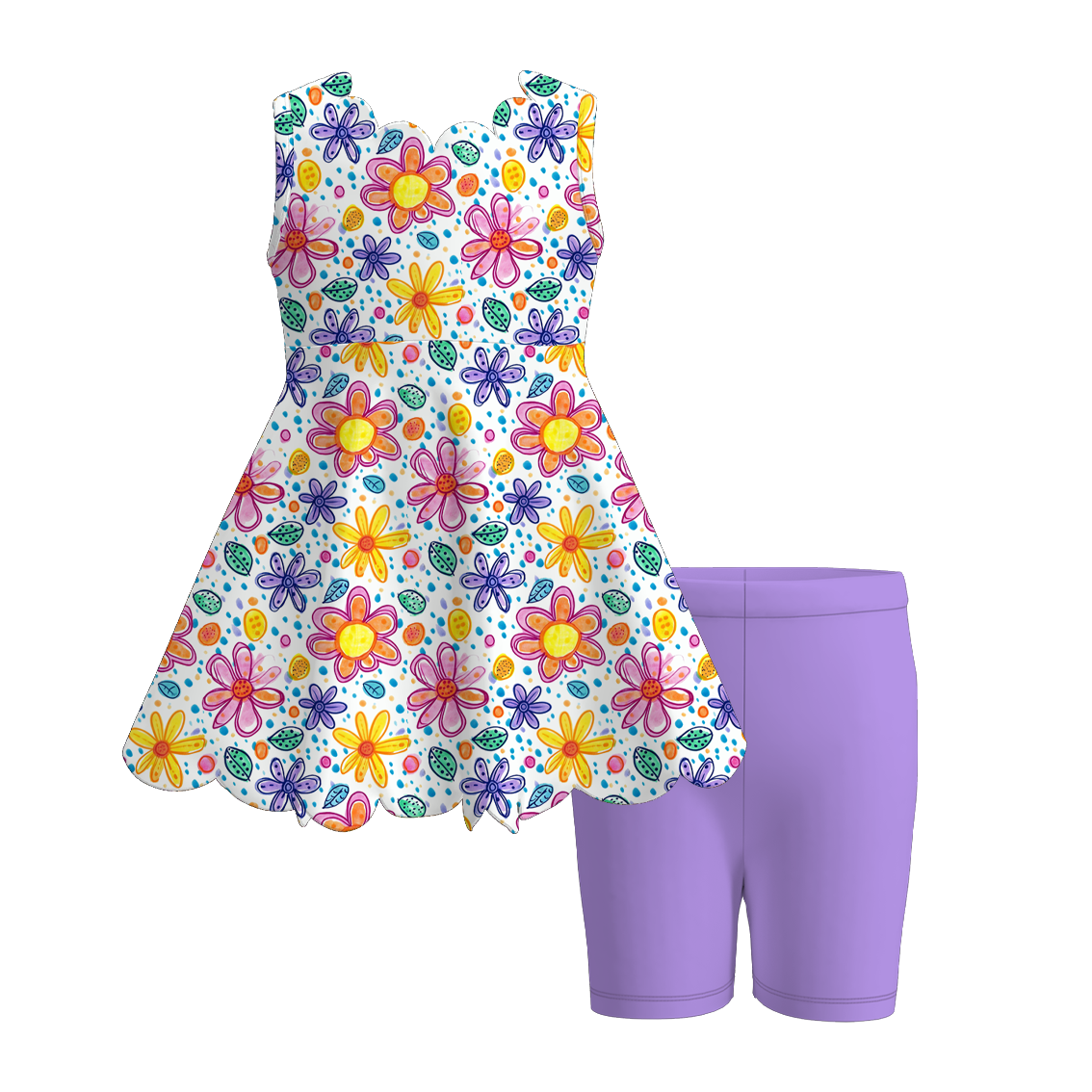 （Pre Order+Prepack Zone）Girls Spring&Summer Floral Print  Scallop Dress&Set